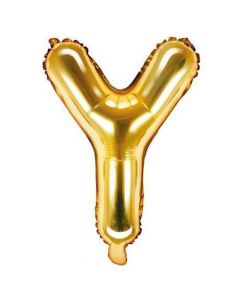 Balloon in the shape of "Y" letter, nylon and refined aluminum, 35 cm, gold, 1 piece