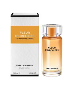 Eau de parfum (EDP) për femra, Fleur d'Orchidée, Karl Lagerfeld, qelq, 100 ml, portokalli pastel dhe e bardhë, 1 copë