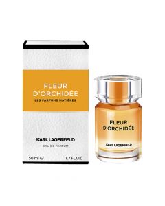 Eau de parfum (EDP) për femra, Fleur d'Orchidée, Karl Lagerfeld, qelq, 50 ml, portokalli pastel dhe e bardhë, 1 copë