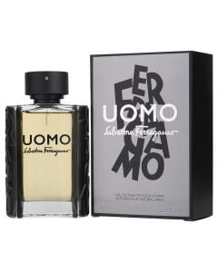 Eau de toilette (EDT) for men, Uomo, Salvatore Ferragamo, glass, 100 ml, beige, black and transparent, 1 piece