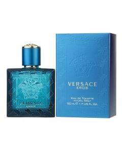 Eau de toilette (EDT) for men, Eros, Versace, glass, 50 ml, turquoise and gold, 1 piece