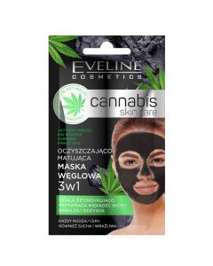 Maskë purifikuese 3 në 1 për fytyrën, Cannabis Skin Care, Eveline, plastikë, 7 ml, e zezë dhe e gjelbër, 1 copë