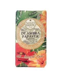 Solid soap De Ambra Papaver, Love & Care, Nesti Dante, paper, 250 g, green and red, 1 piece
