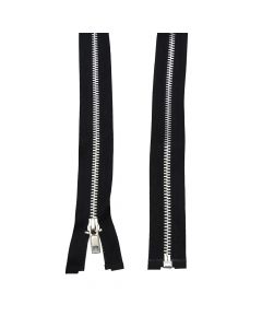 Metallic zipper, metal and polyester, 60 cm, black, 1 piece