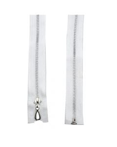 Metallic zipper, metal and polyester, 60 cm, white, 1 piece