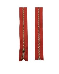 Metallic zipper, metal and polyester, 60 cm, red, 1 piece