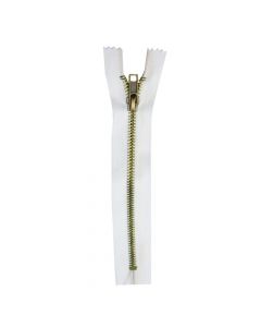 Metallic zipper, metal and polyester, 22 cm, white, 1 piece