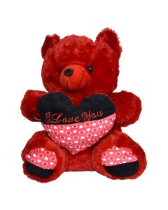Plush toy bear with heart-shaped cushion, synthetic polyester, 60x52 cm, red, 1 piece