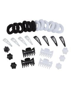 Set aksesorë flokësh, kapese, llastik, 30 copë