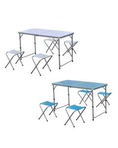 Folding table with 4 benches, aluminum, polyester