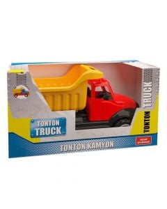 Toy dump truck for children, plastic, 43 cm, yellow and red, 1 piece