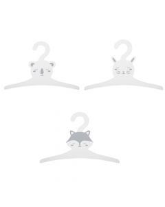 Children's clothes hanger, MDF wood, 28x18x0.4 cm, white and gray, 3 pieces