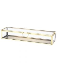Kuti xhami për bizhuteri, Excellent Houseware, metal dhe qelq, 23x6x4 cm, transparente dhe gold, 1 copë