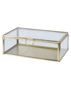 Glass box for jewelry, Excellent Houseware, metal and glass, 18x12x6 cm, transparent and gold, 1 piece
