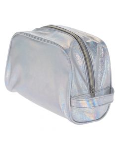 Cosmetics pouch bag, Eleganza, polyester and polyurethane, 23x11x14 cm, silver, 1 piece
