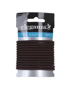 Elastic hair bands, Eleganza, polyester and elastane, Ø5.5 cm, brown, 12 pieces