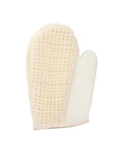 Shower glove for scrub, polyester microfiber and plant fiber, 22x12 cm, beige, 1 piece