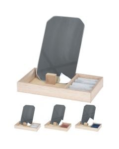 Kuti mbajtëse kozmetike me pasqyrë, dru, plastikë dhe qelq, 21x12x3 cm, mikse, 1 copë