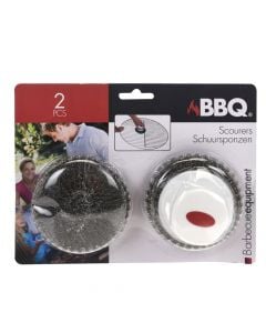 Barbecue scouring pad, BBQ, plastic and metal, Ø8.5x5 cm, white and red, 2 pieces
