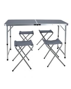 Set tavolinë kampingu dhe stola, Redcliffs, alumin dhe MDF, 120x60x70 cm, argjend, 5 copë