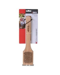 Cleaning brush for barbecue, BBQ, steel and wood, 30x6.5x3.5 cm, beige and silver, 1 piece