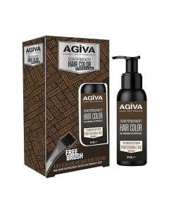 Bojë gjysmë-permanente për mjekrën dhe flokët dhe furçë për aplikimin e bojës, Agiva, plastikë, 125 ml, kafe, 2 copë