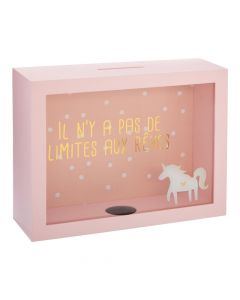 Money box for kids, Atmosphera, MDF wood, glass and paper, 22x7.9x17.5 cm, pink, 1 piece