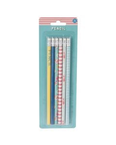 Pencils with eraser, wood, 24x6.5x1 cm, miscellaneous, 6 pieces