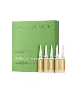 Set me ampula rigjeneruese për lëkurën e fytyrës, Ginseng Royal Silk, Nature Republic, plastikë, 42 ml, e gjelbër dhe gold, 28 copë