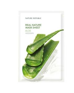 Regenerating sheet mask for face skin, Aloe Vera, Nature Republic, microfiber, 23 g, green, 1 piece