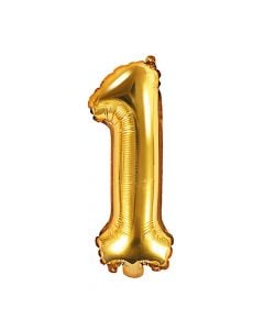 Foil balloon in the shape of number "1", nylon and refined aluminum, 35 cm, gold, 1 piece