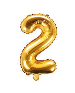 Foil balloon in the shape of number "2", nylon and refined aluminum, 35 cm, gold, 1 piece