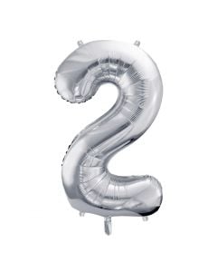 Foil balloon in the shape of number "2", nylon and refined aluminum, 86 cm, silver, 1 piece