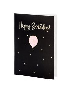 Postcard with decorative pin, Happy Birthday Balloon 30, Party Deco, paper and metal, 10.5x14.8 cm, black and pink, 1 piece