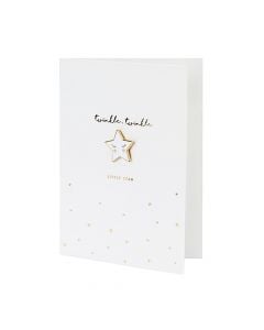 Postcard with decorative pin, Twinkle Twinkle, Party Deco, paper and metal, 10.5x14.8 cm, white and gold, 1 piece