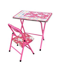 Set karrige dhe tavolinë për fëmijë, Galileo, hekur dhe plastikë PVC, 60x40x50 cm, rozë, 2 copë
