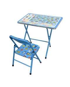 Set karrige dhe tavolinë për fëmijë, Galileo, hekur dhe plastikë PVC, 60x40x50 cm, blu, 2 copë
