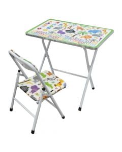 Set karrige dhe tavolinë për fëmijë, Galileo, hekur dhe plastikë PVC, 60x40x50 cm, e bardhë, 2 copë