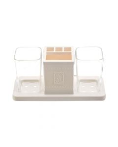 Bathroom accessories holder, Miniso, acrylic glass (PMMA) and ABS plastic, 24.7x10x11.5 cm, beige and transparent, 1 piece
