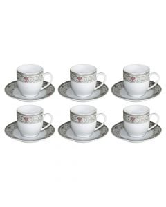 Coffee cup 90 cc (Pck 6), Size: D.5.5 x6 cm, Color: Silver/Pink, Material: Porcelain