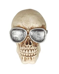 Decorative skull with sunglasses, polyresin, 11 cm, beige, 1 piece