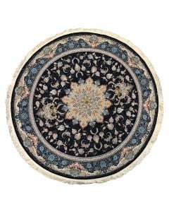 Tapet Persian i rrumbullakët, 100% akrilik, blu e errët me ngjyra të ndryshme, Dia. 200 cm