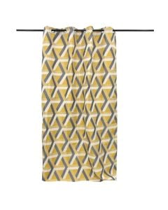 Curtains with rings, polyester, beige with geometric shapes, 140 x 260 cm