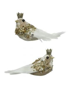 Zog dekorues, poliestër, e bardhë / floriri, 8 cm
