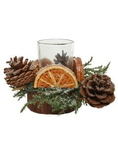 Decorative candle holder, natural / glass, natural color, 13 x H9 cm