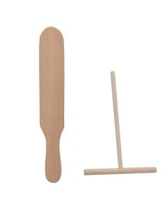 Set crepe making spatula, natural wood, brown, 24.7x4 cm / 16.5x16.5 cm