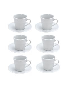 Set coffee cup with saucer (PK 6), porcelain, white, 110 cc