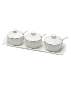 Set mbajtëse kafe / sheqer / erëza (PK 4), qeramikë, e bardhë, 35x9x10 cm