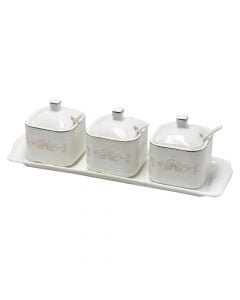 Set mbajtëse kafe / sheqer / erëza (PK 4), qeramikë, e bardhë, 35x9x10 cm