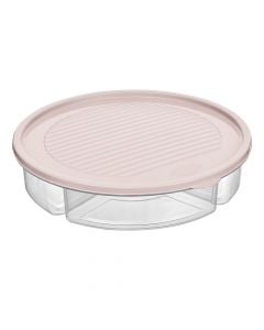 Storage container, 5 parts, with lid, Smart, PP, clear/pink, Ø25 xH5 cm, 2000 cc